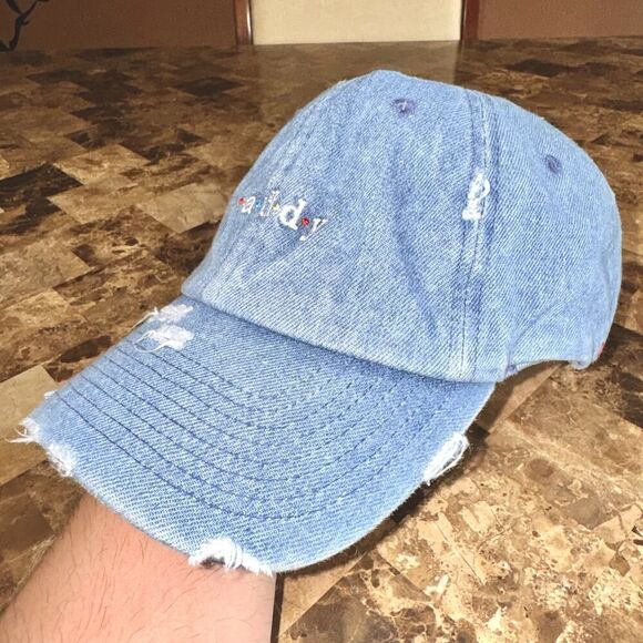 Kbethos Call Me Daddy Distressed Jean Strapback Hat Cap Blue - Picture 7 of 10